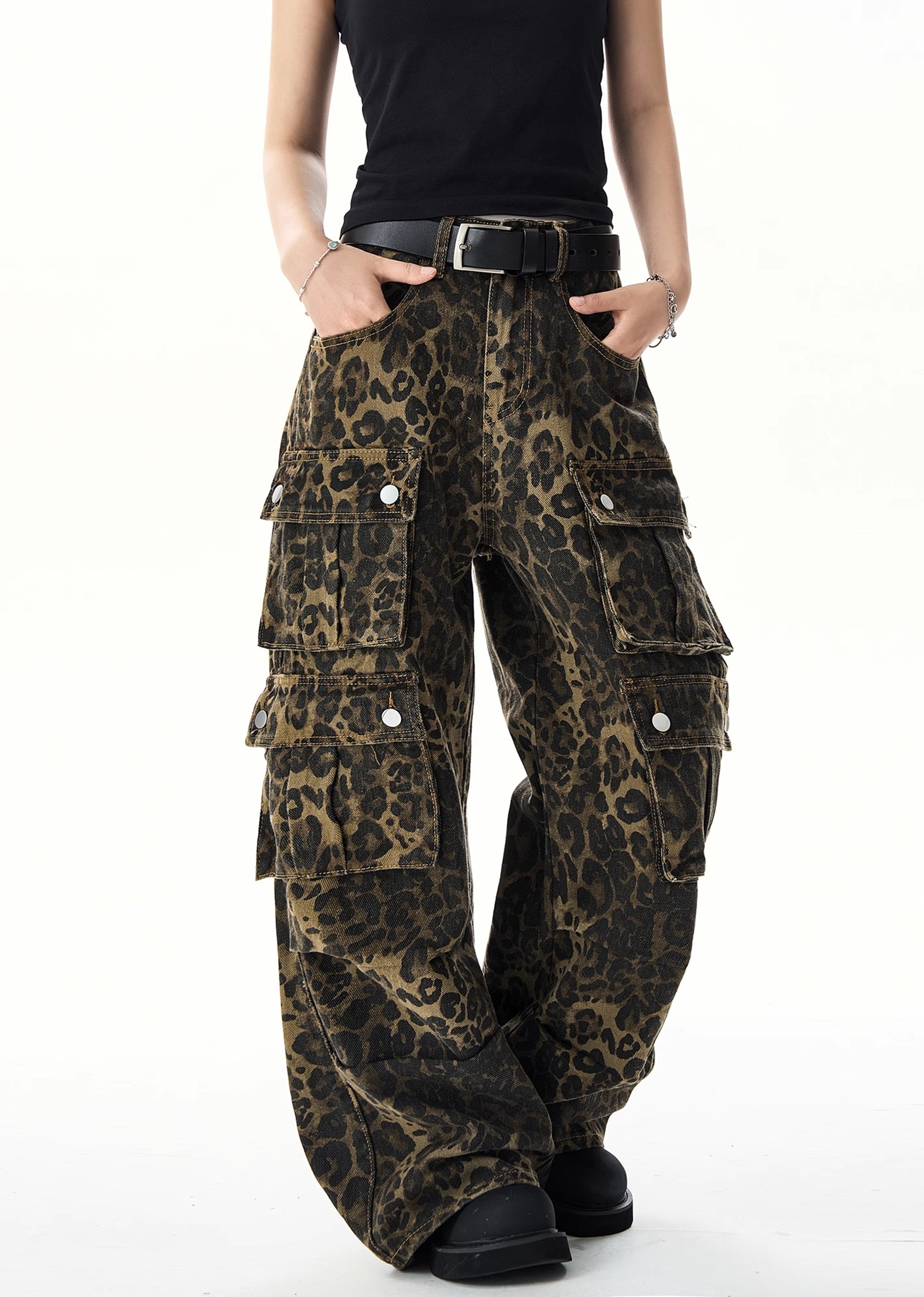 [H GANG X] Wide silhouette leopard print design over cargo pants HX0049-CALLISTARI