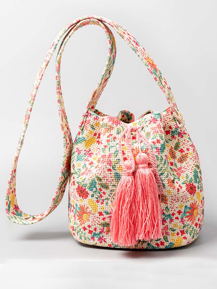 Printed Canvas Crossbody Barrel Bag-CALLISTARI