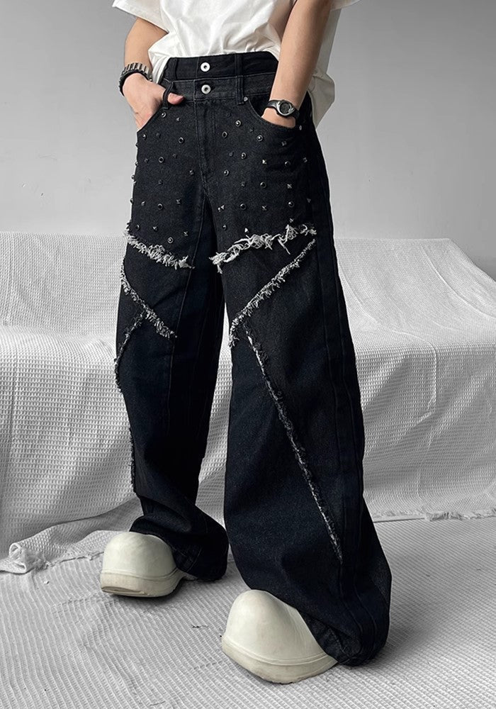 【SHUNP】Fringe patch multi-design wide over denim pants  SP0005-CALLISTARI
