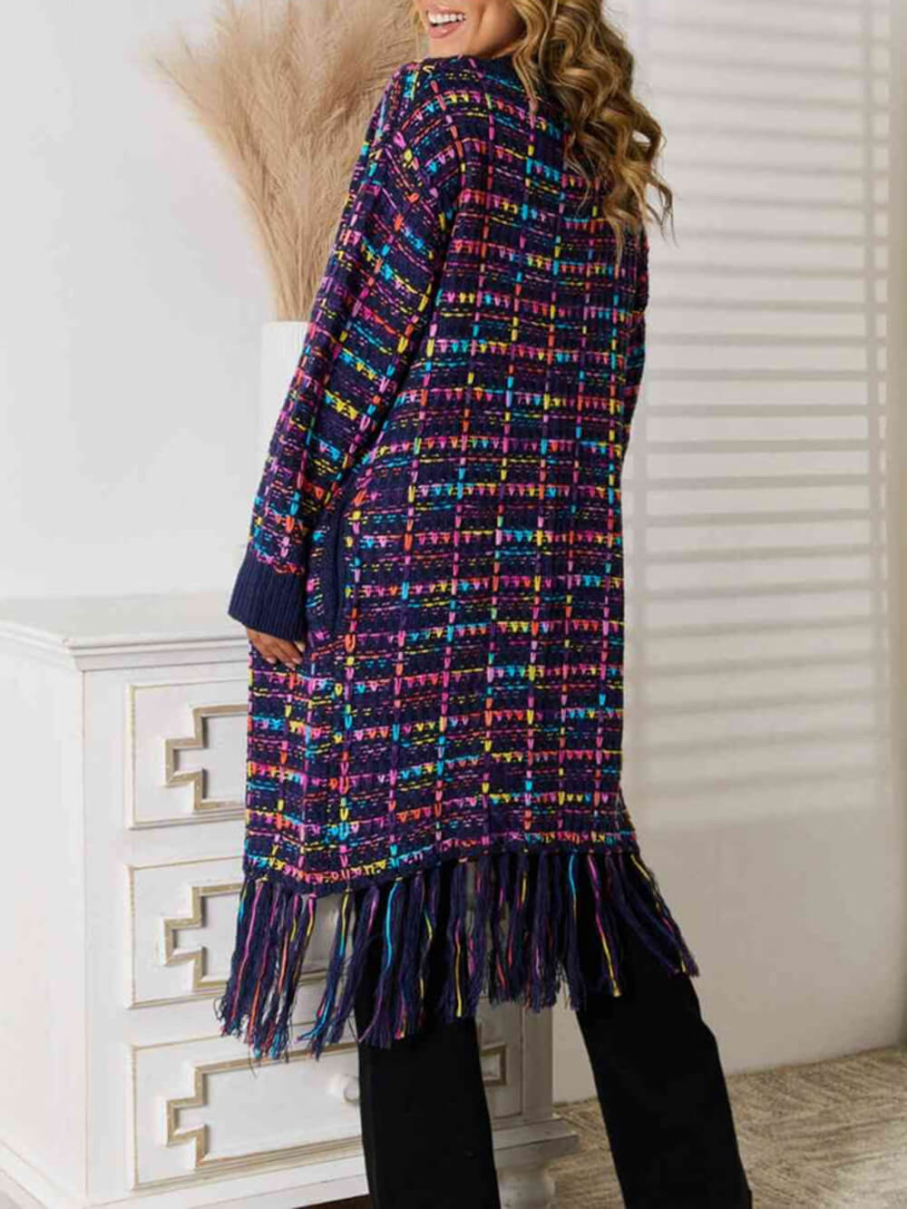 Boho Multicolor Fringe Hem Longline Cardigan-CALLISTARI