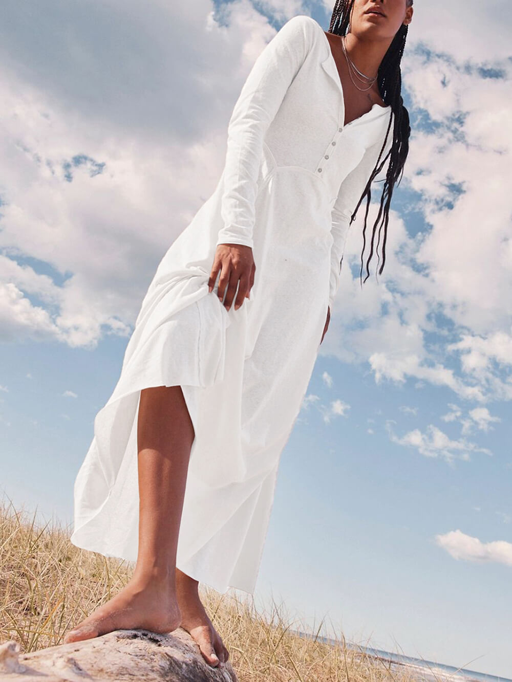 Solid Color Button Maxi Dress-CALLISTARI
