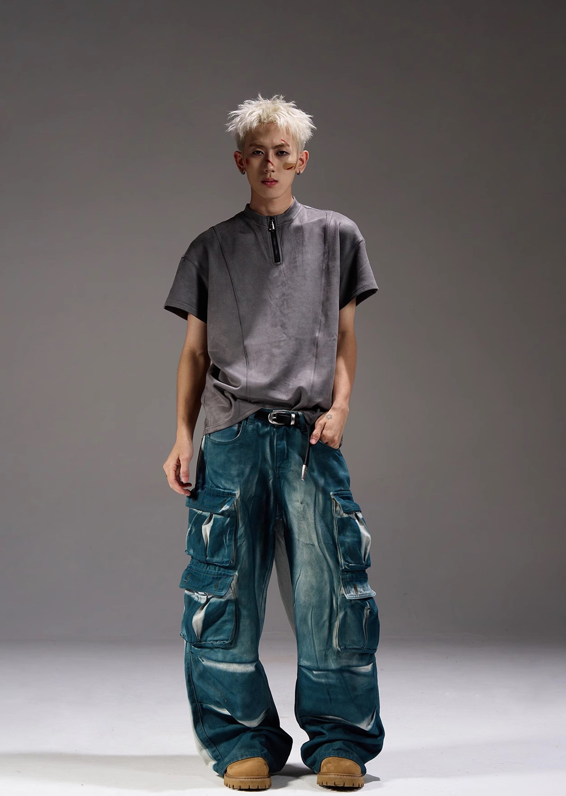 【MAXDSTR】Glossy gimmick fabric glossy design cargo denim pants  MD0162-CALLISTARI