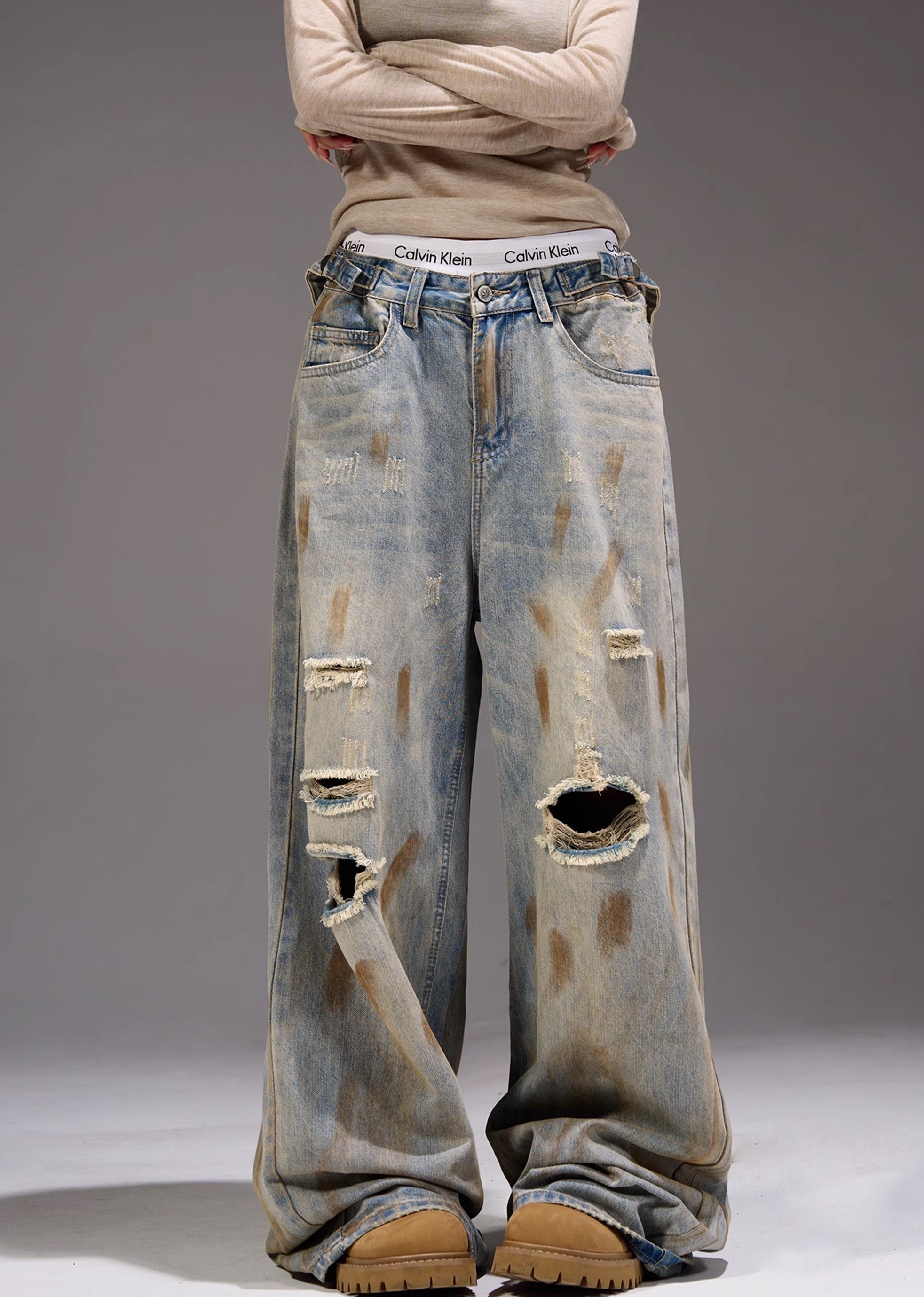 【MAXDSTR】Myriad middle distressed dull wide denim pants  MD0159-CALLISTARI