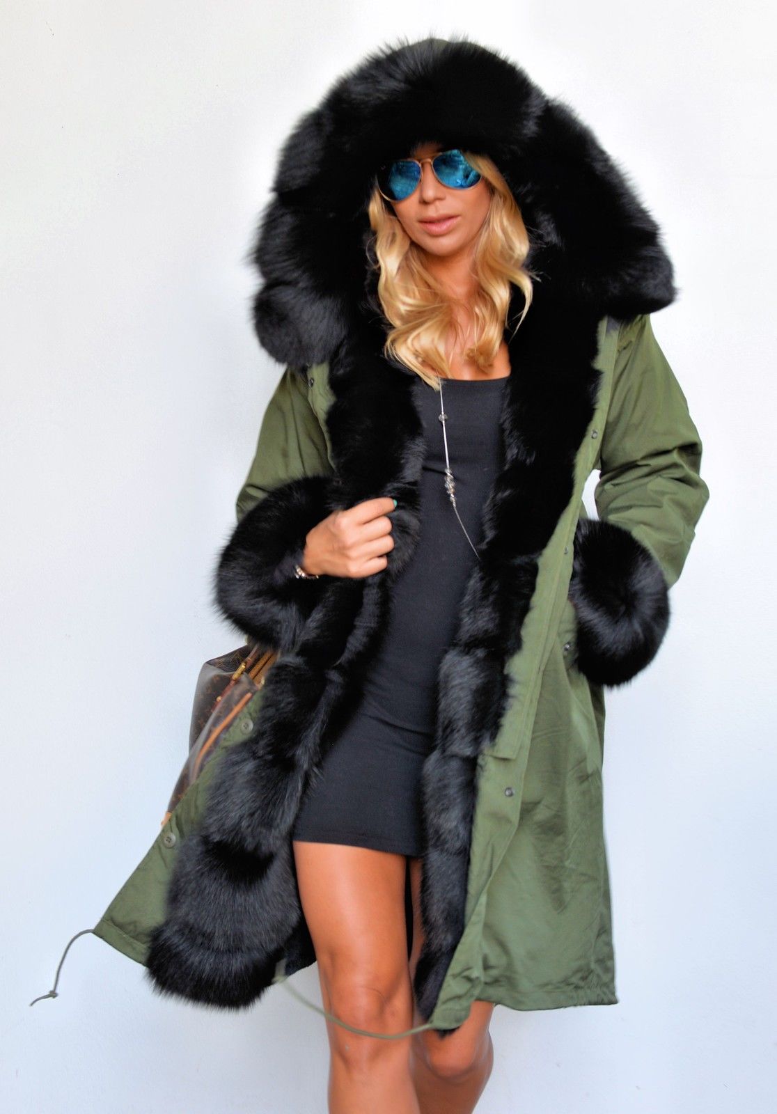 Trafni Women Winter Warm Thick Faux Fur Coat Hood Parka Long Jacket Size 8-18-Trafni