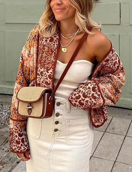 Floral Patchwork Print Drop Shoulder Jacket-CALLISTARI