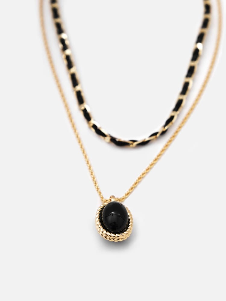 Onyx & Gold Hoop Gemstone Necklace-CALLISTARI