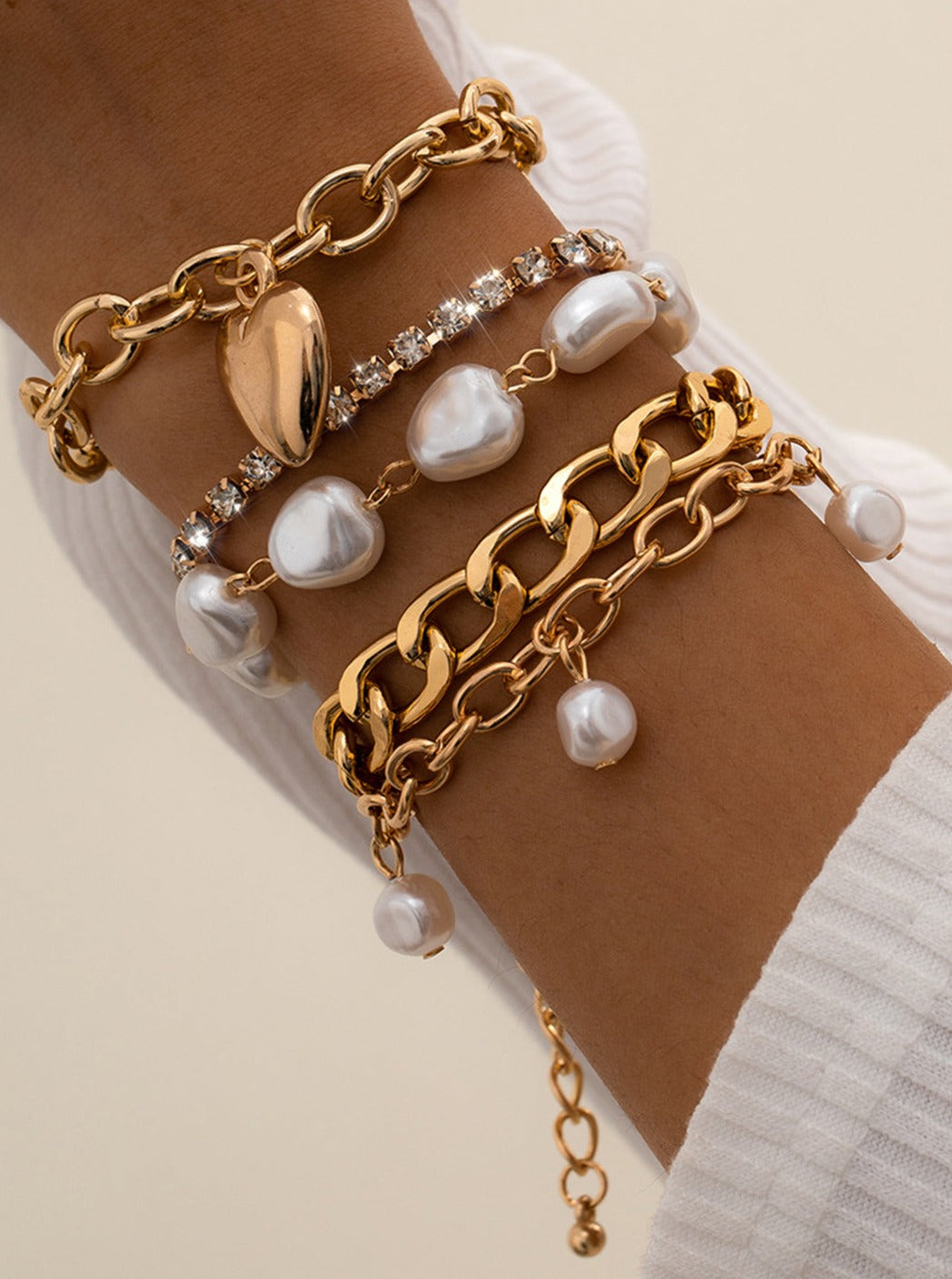 Metal Chain and Pearl Layered Bracelet Set-CALLISTARI
