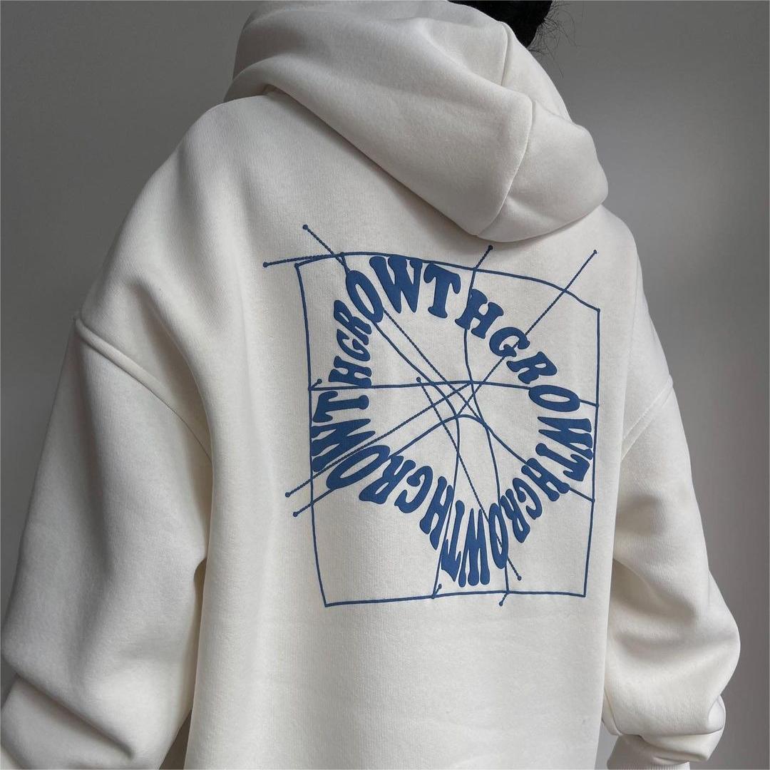 Growth Text Printed Casual Long Sleeve Hoodie-CALLISTARI