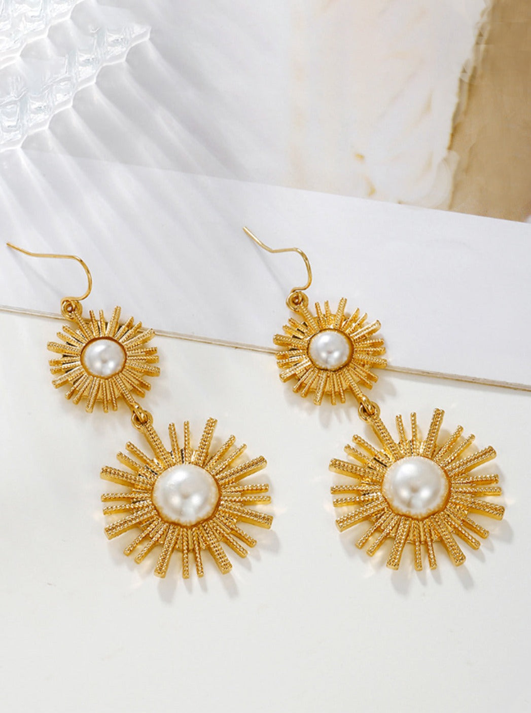 Sunburst Pearl Drop Earrings-CALLISTARI