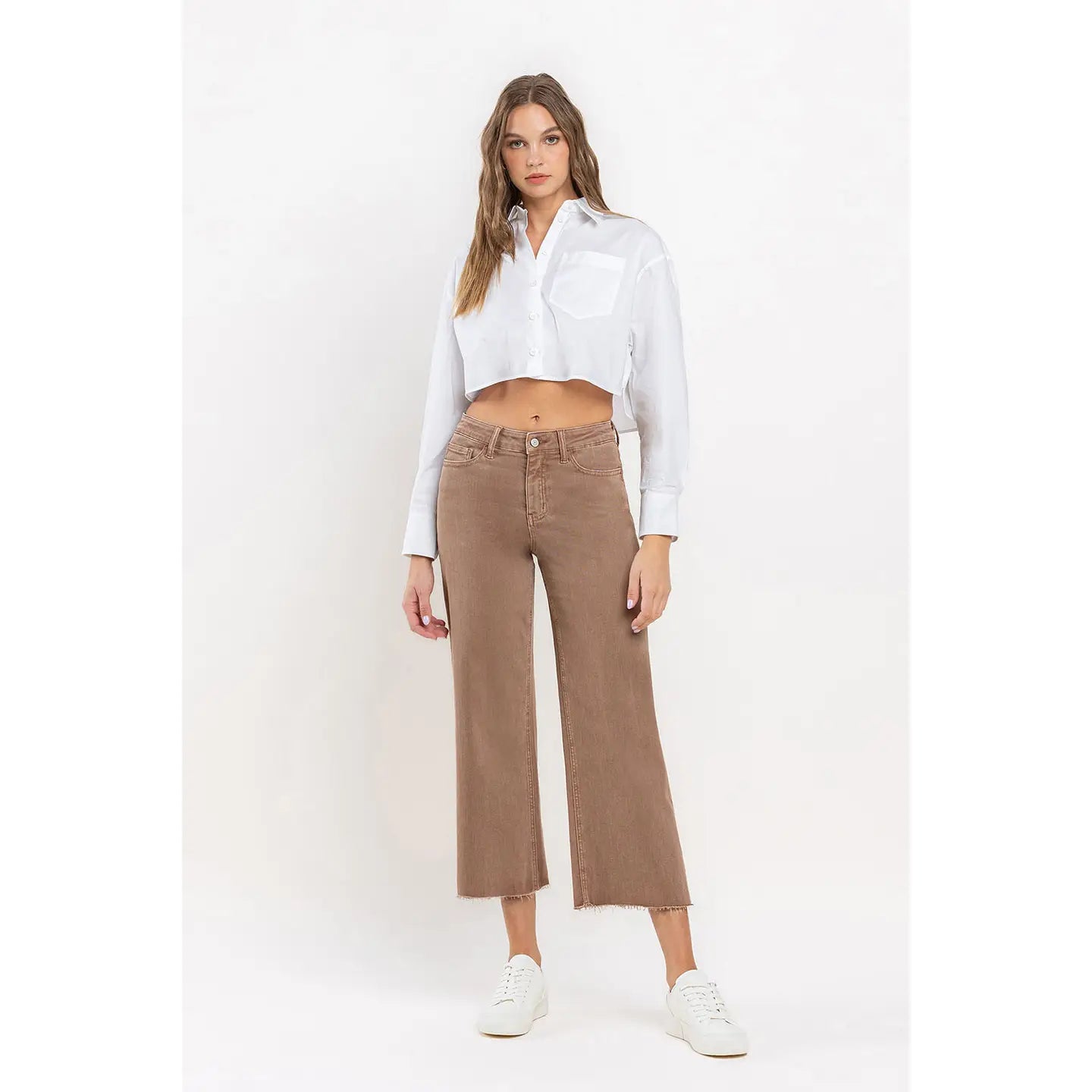 High Rise Crop Wide Leg Jeans - Chocolate Malt-Mesadic
