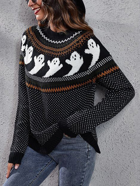 Halloween Ghost Retro Polka Dot Long Sleeve Sweater-CALLISTARI