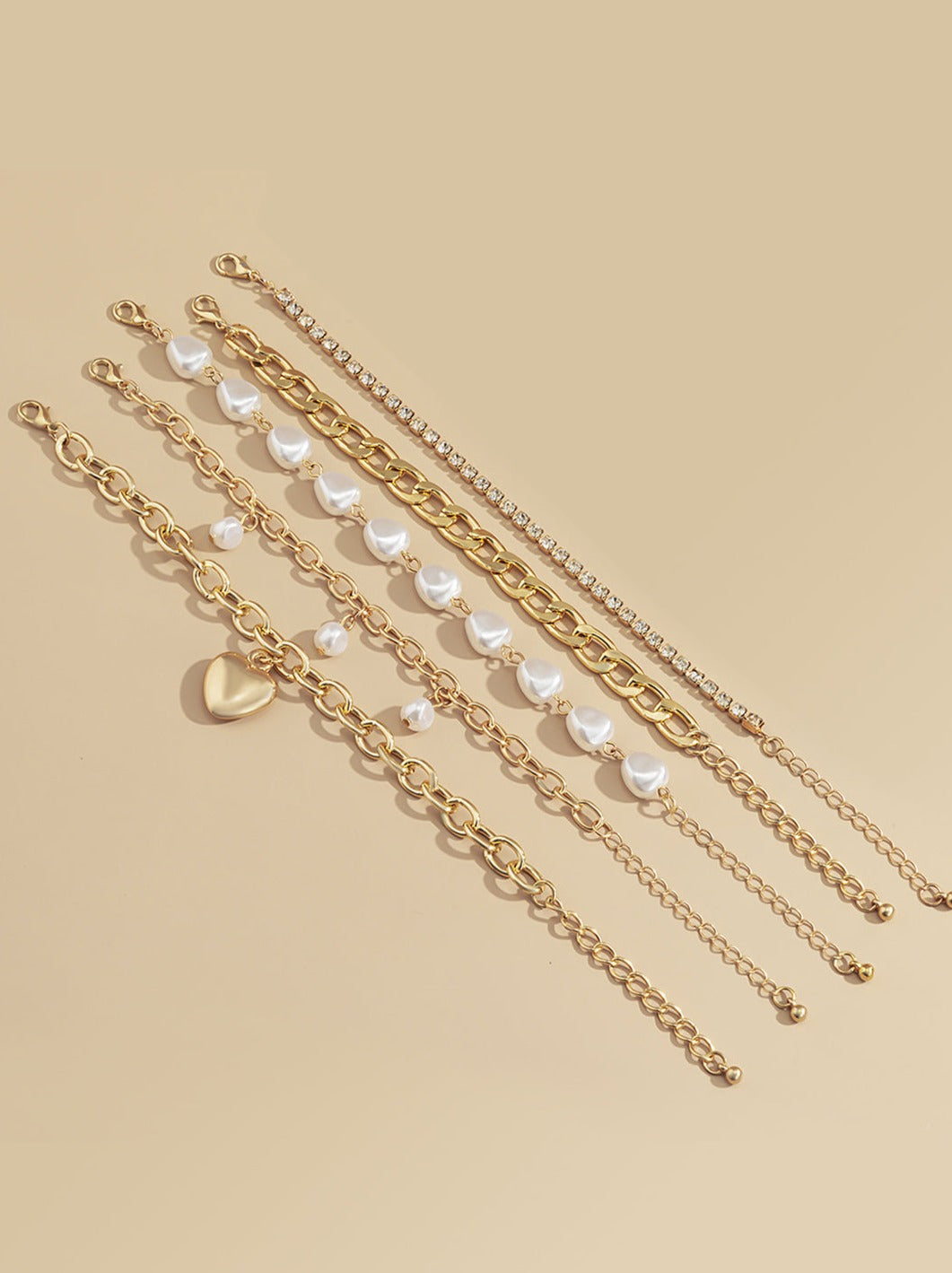 Metal Chain and Pearl Layered Bracelet Set-CALLISTARI