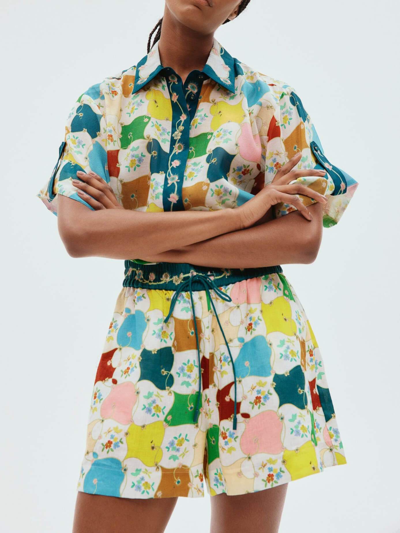 Callistari Fashionable Graffiti Print Shirt Shorts Set-CALLISTARI