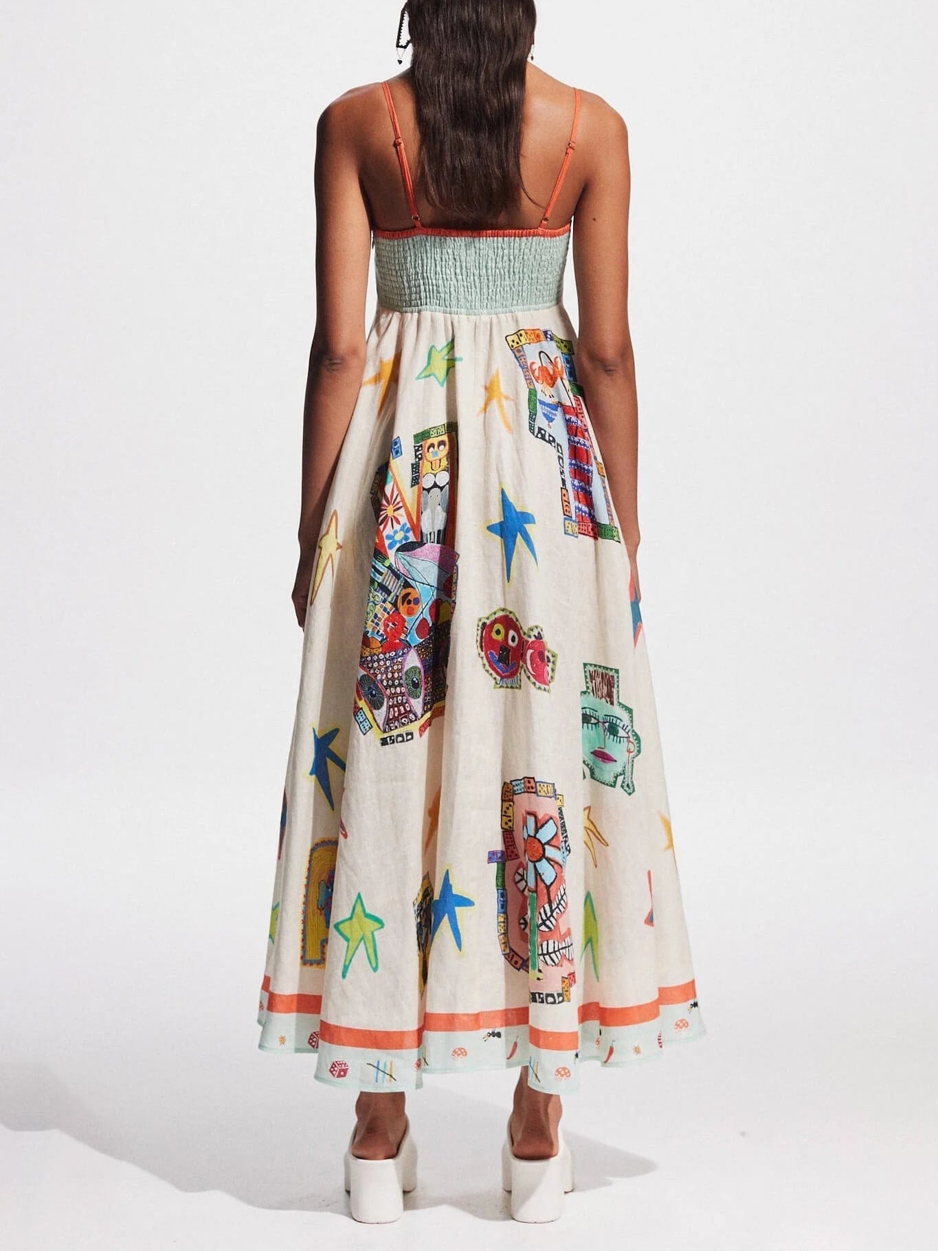 Unique Graffiti Print Suspenders Long Swing Maxi Dress-CALLISTARI