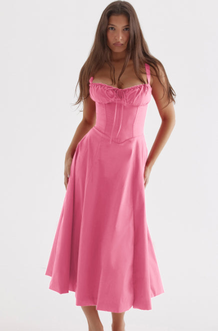 Aria Pleated Square Neck Cami Midi Dress-CALLISTARI