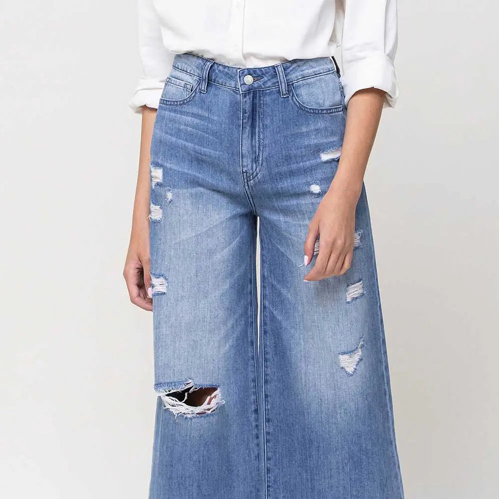 Super High Rise Crop Wide Leg Jeans-Mesadic
