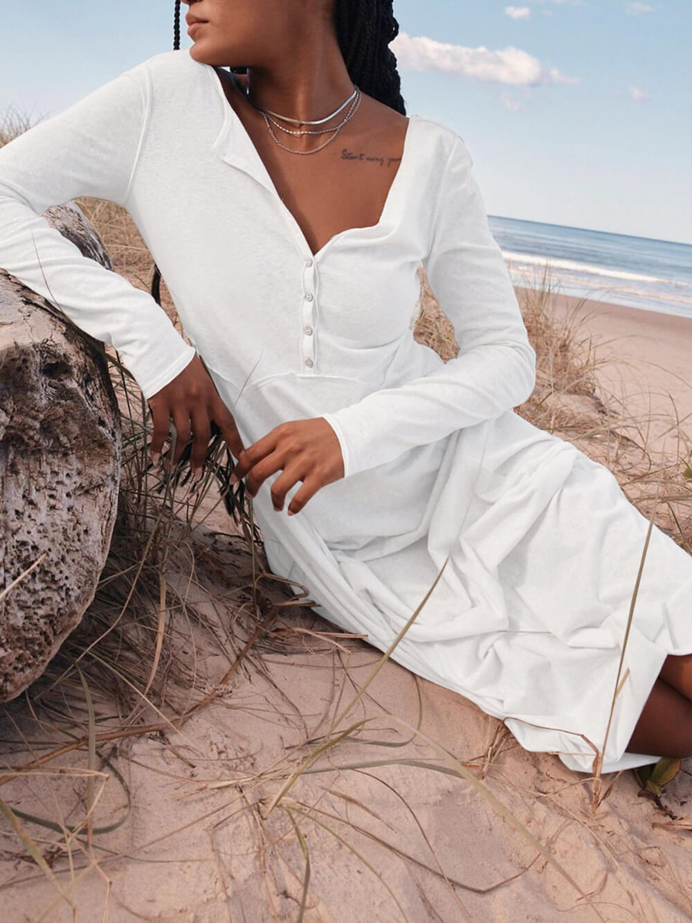 Solid Color Button Maxi Dress-CALLISTARI