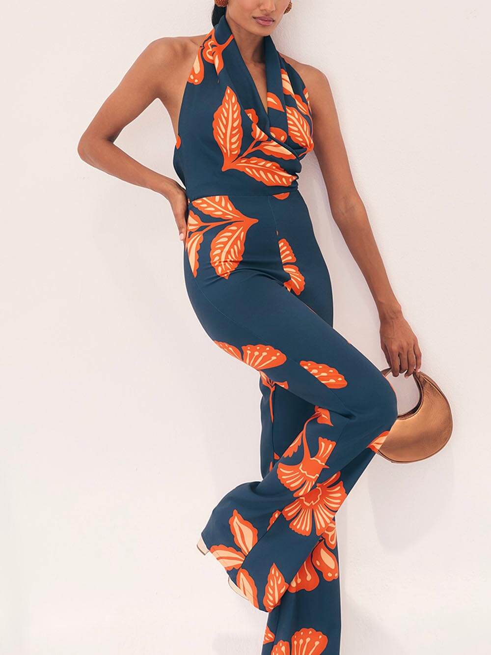 Unique Floral Print Backless Jumpsuit-CALLISTARI