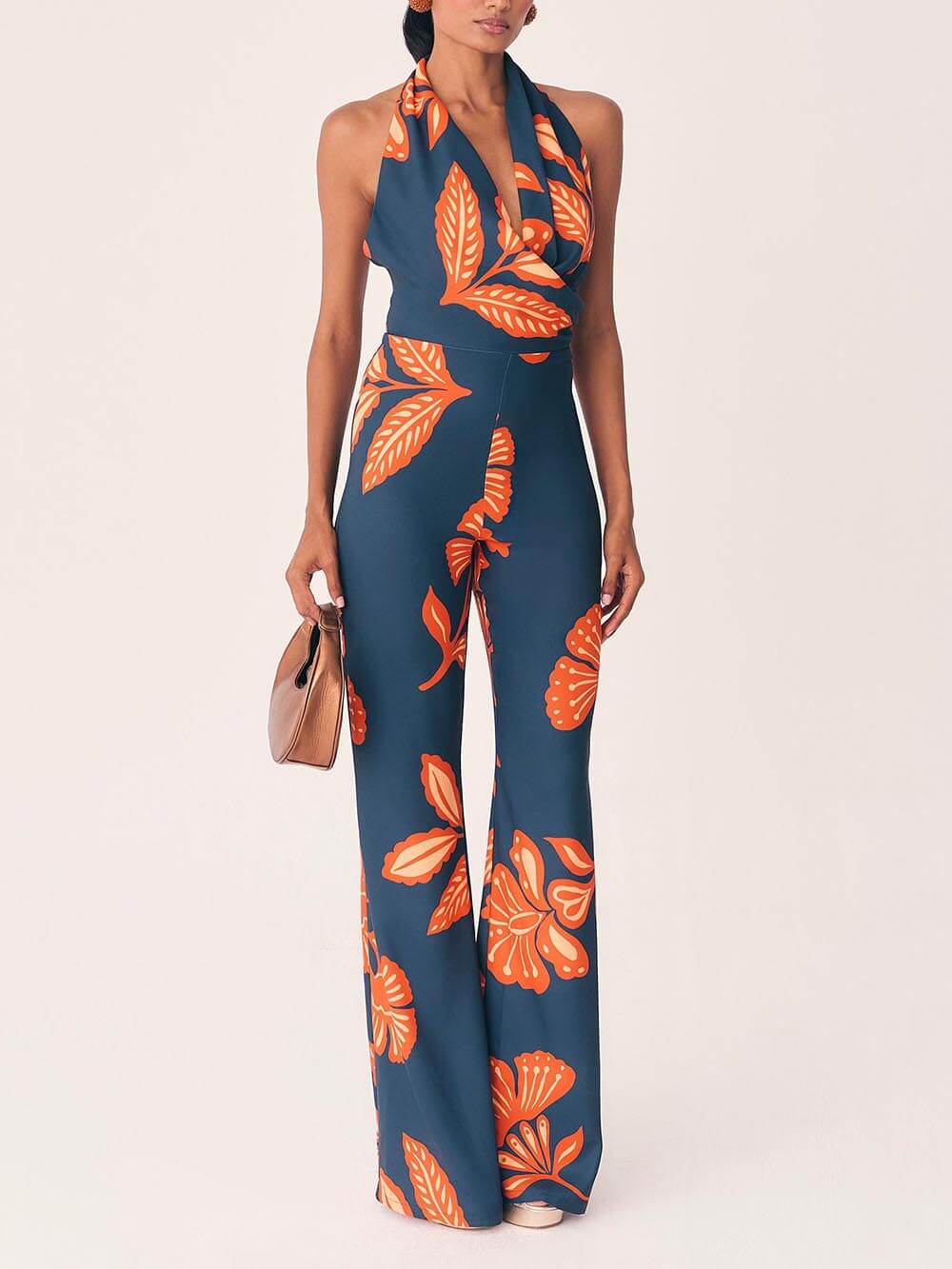 Unique Floral Print Backless Jumpsuit-CALLISTARI