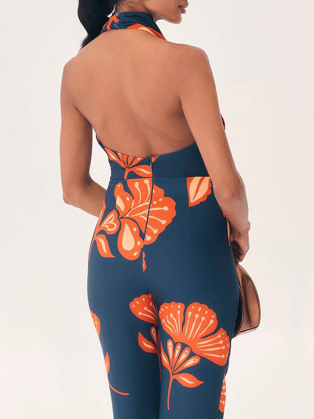 Unique Floral Print Backless Jumpsuit-CALLISTARI