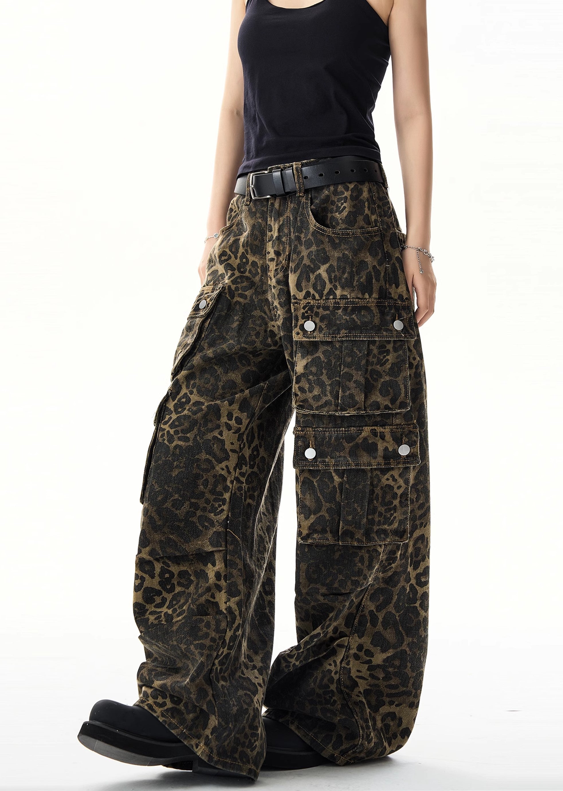 [H GANG X] Wide silhouette leopard print design over cargo pants HX0049-CALLISTARI