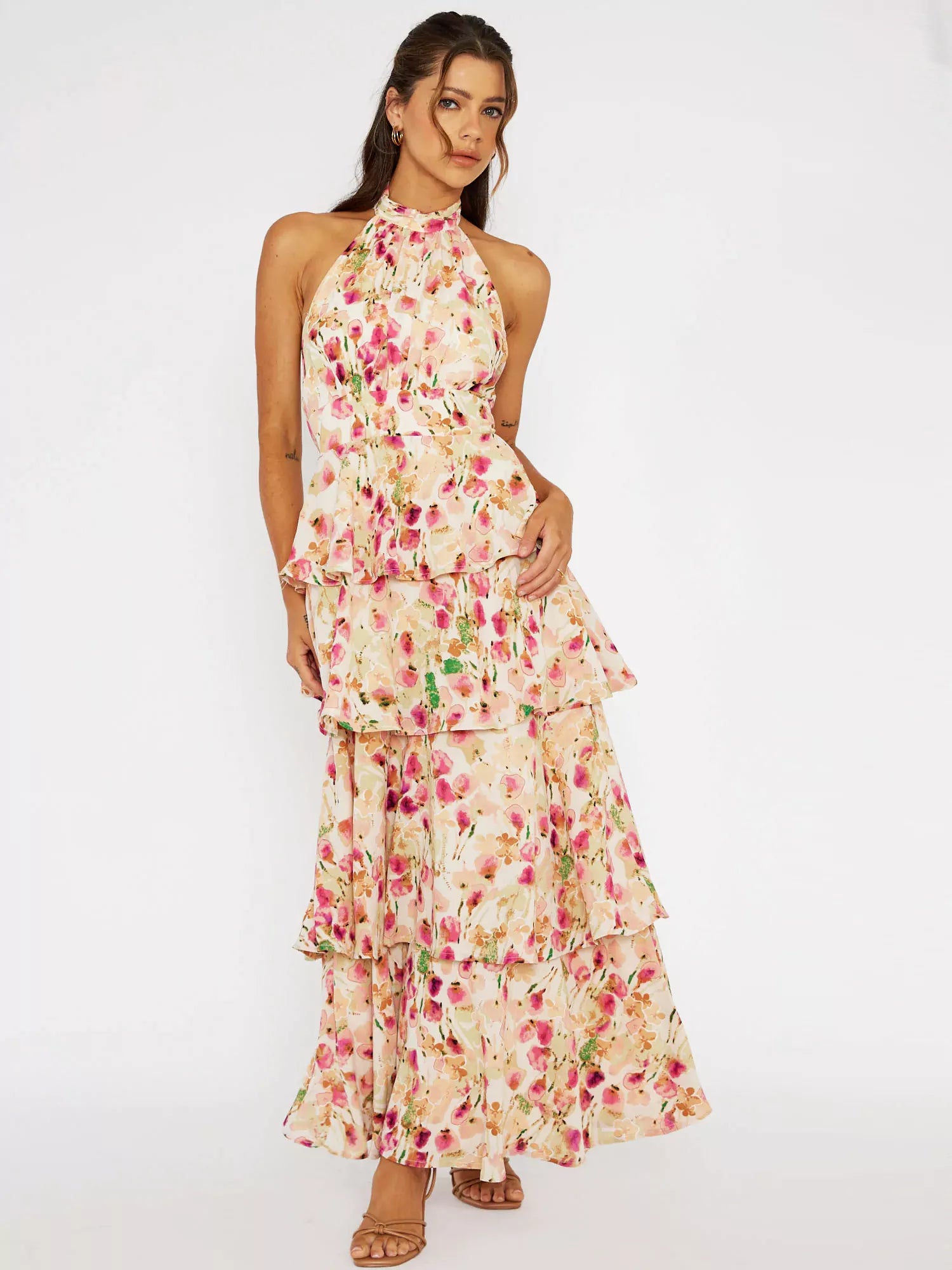 Halterneck Maxi Dress - Provence Bloom-CALLISTARI