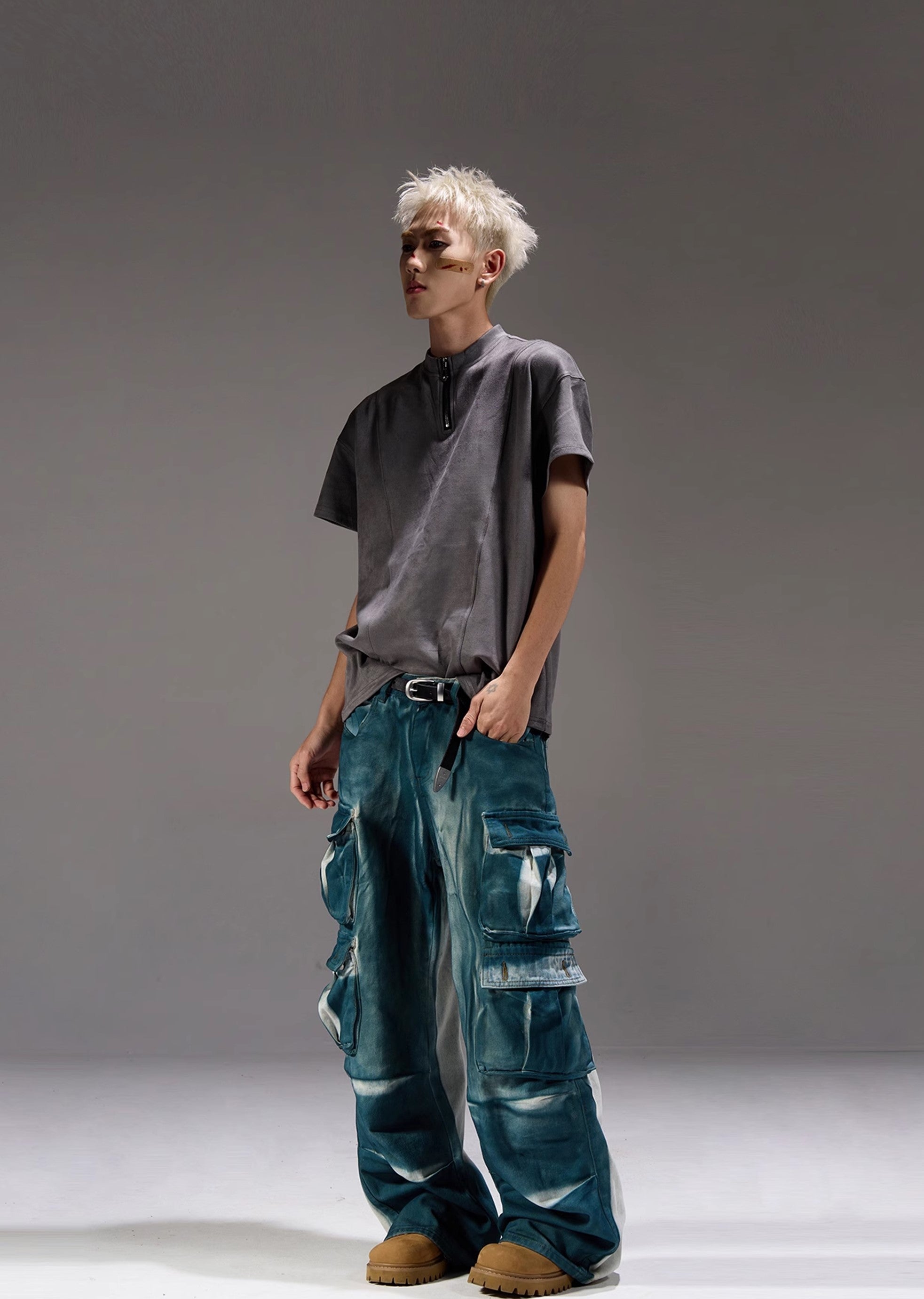【MAXDSTR】Glossy gimmick fabric glossy design cargo denim pants  MD0162-CALLISTARI