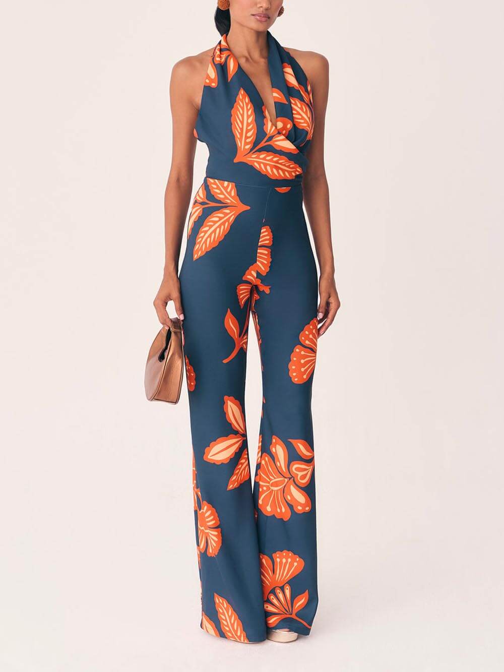 Unique Floral Print Backless Jumpsuit-CALLISTARI