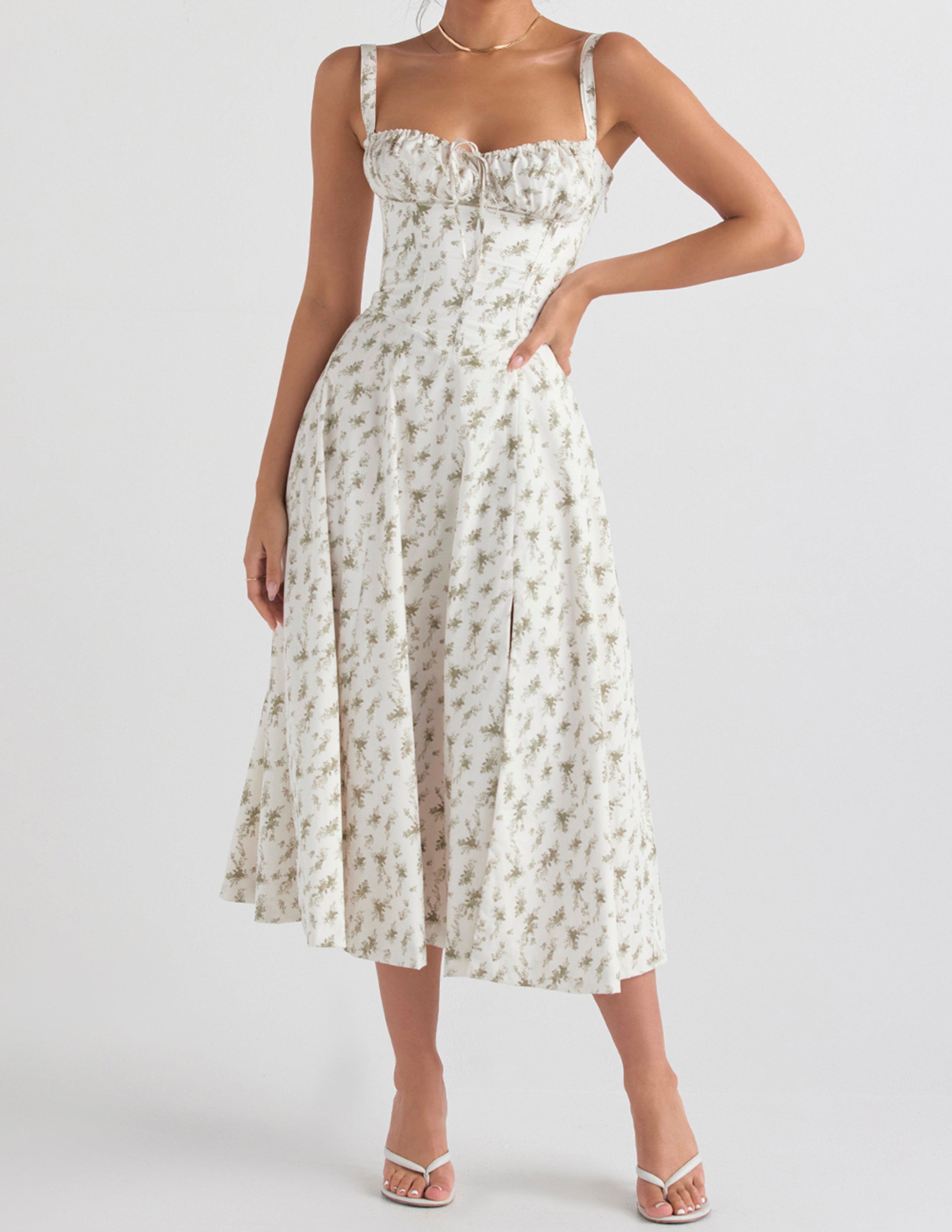 Rose Print Herringbone Slip Dress-CALLISTARI
