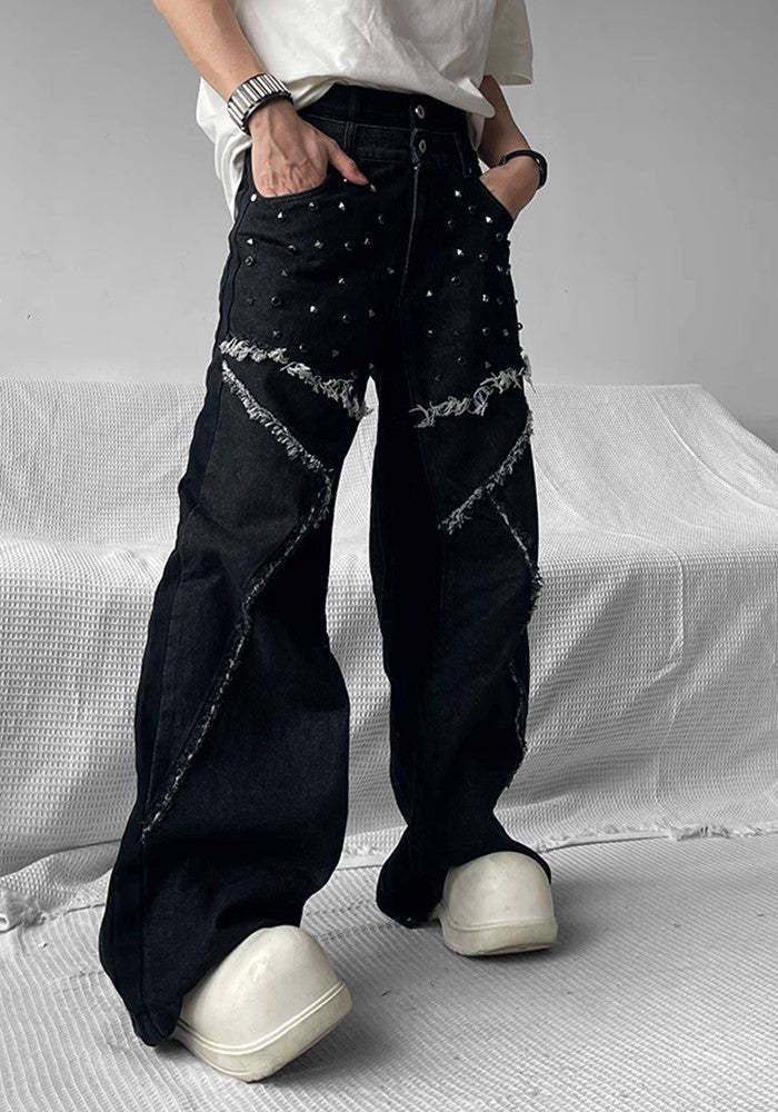 【SHUNP】Fringe patch multi-design wide over denim pants SP0005-CALLISTARI