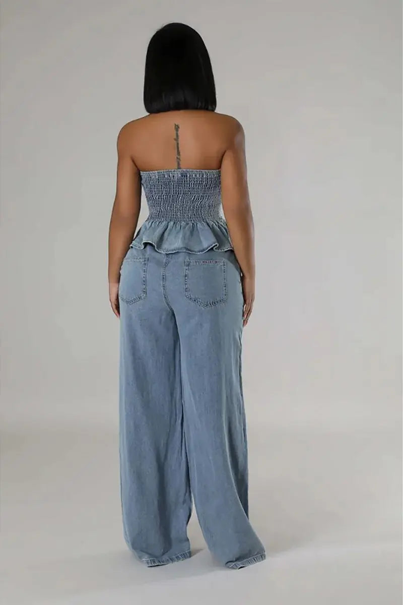 Stylish Denim Two-Piece Set-Mesadic