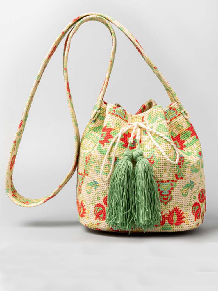 Printed Canvas Crossbody Barrel Bag-CALLISTARI