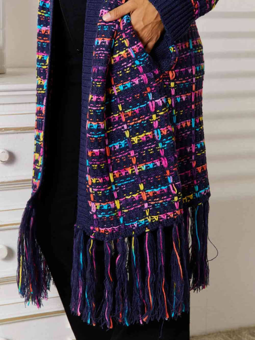 Boho Multicolor Fringe Hem Longline Cardigan-CALLISTARI
