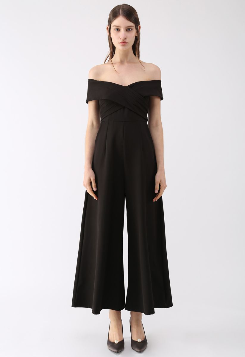 Eternal Sweet Cross Breast Off-Shoulder Jumpsuit In Black-CALLISTARI