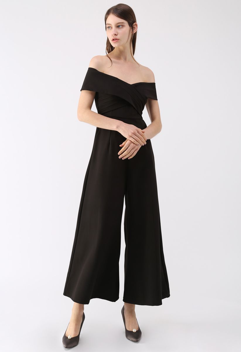 Eternal Sweet Cross Breast Off-Shoulder Jumpsuit In Black-CALLISTARI