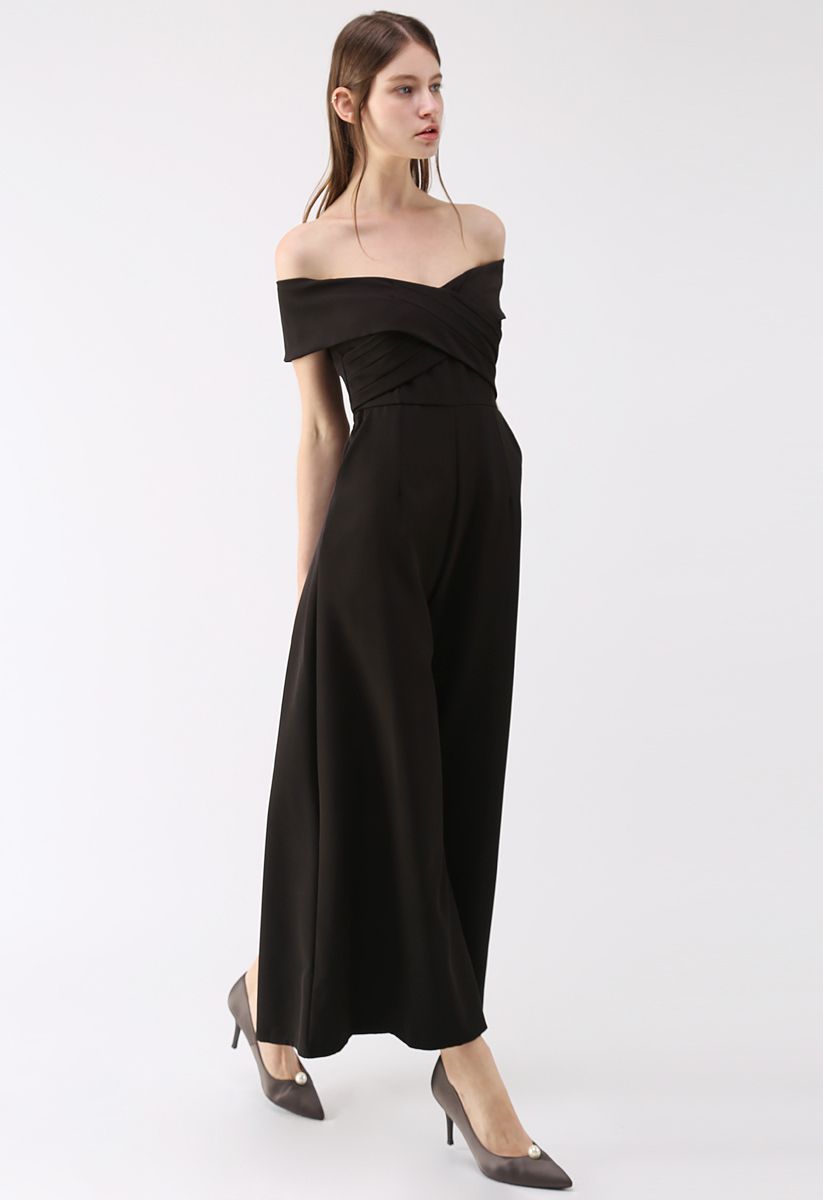 Eternal Sweet Cross Breast Off-Shoulder Jumpsuit In Black-CALLISTARI