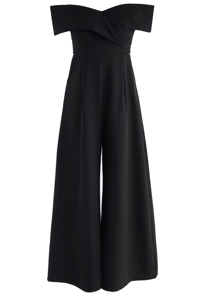 Eternal Sweet Cross Breast Off-Shoulder Jumpsuit In Black-CALLISTARI