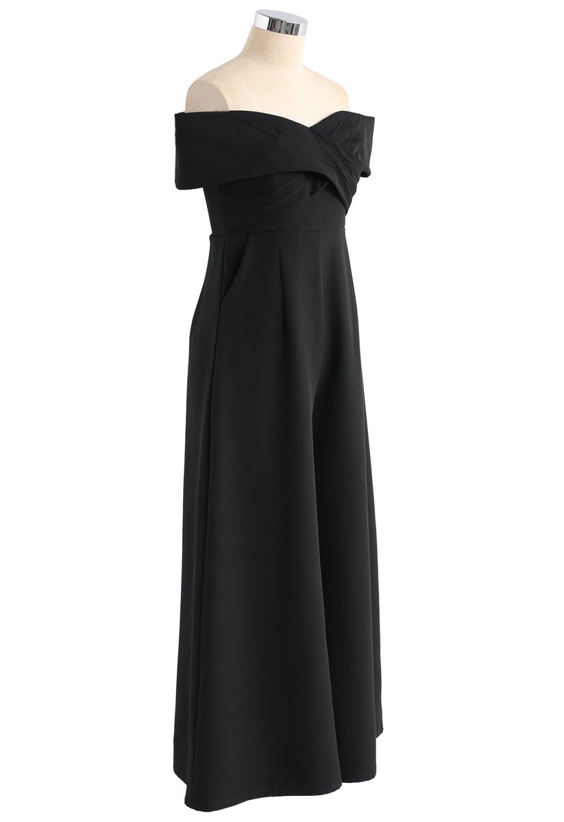 Eternal Sweet Cross Breast Off-Shoulder Jumpsuit In Black-CALLISTARI