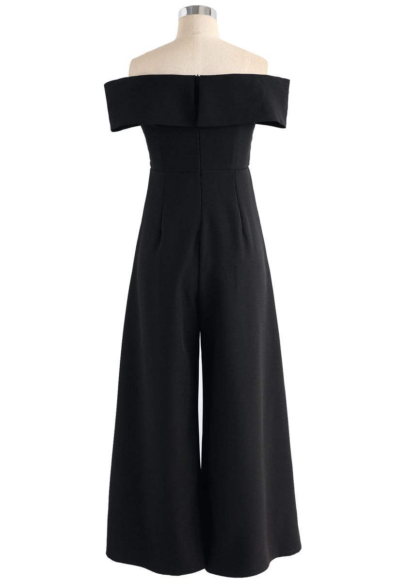 Eternal Sweet Cross Breast Off-Shoulder Jumpsuit In Black-CALLISTARI