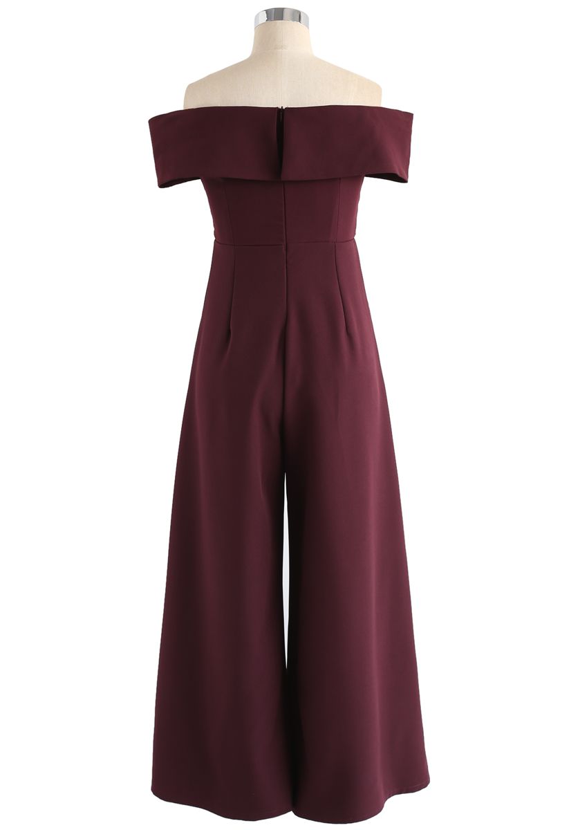 Eternal Sweet Cross Breast Off-Shoulder Jumpsuit In Wine-CALLISTARI