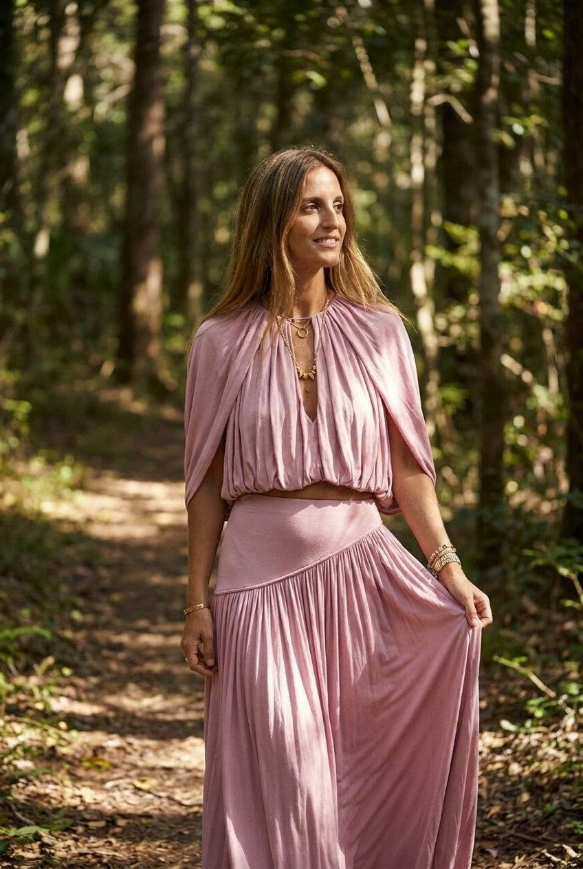 Pleated Crop Top and Maxi Skirt Set