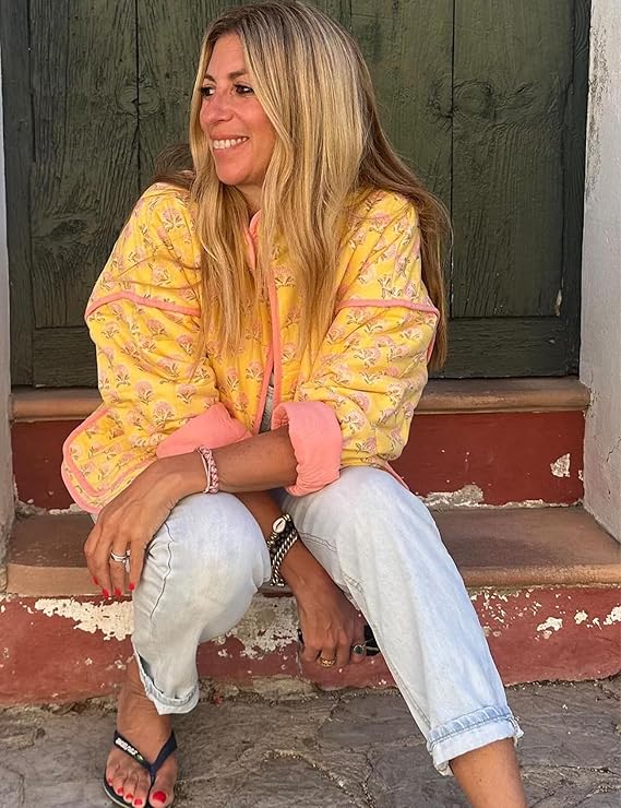 Floral Print Stand Collar Patchwork Jacket-CALLISTARI