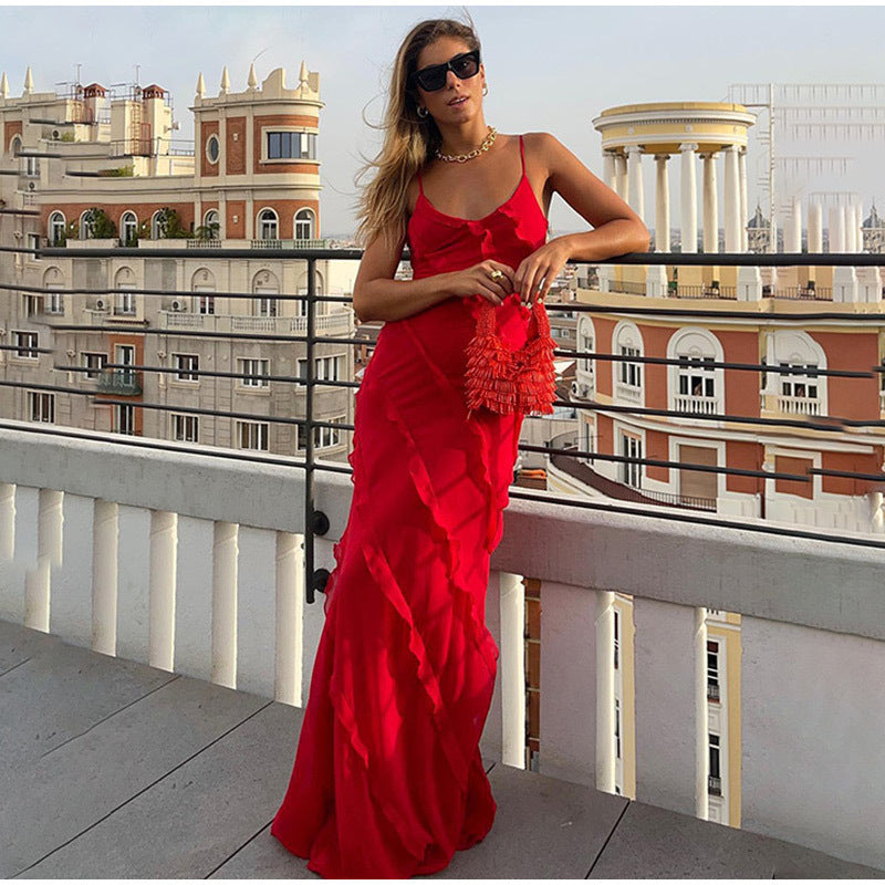 Rosalina Chiffon Ruffle Maxi Dress-CALLISTARI