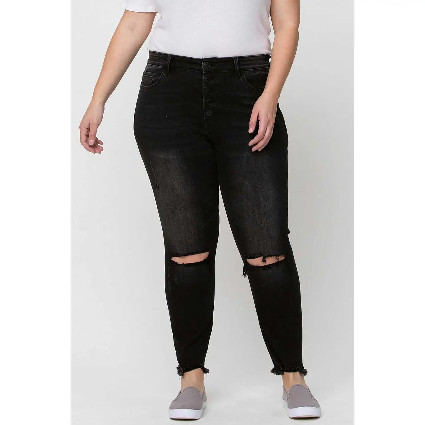 Plus Size High Rise Button Fly Skinny Jeans-Mesadic