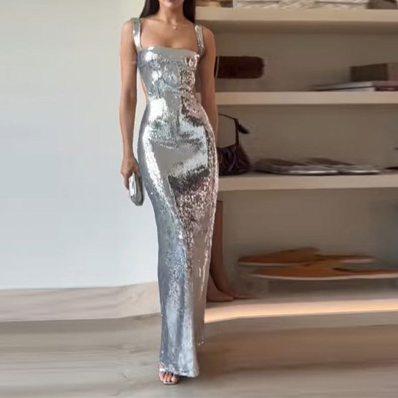 Sequin "Aura" Sleeveless Maxi Dress-CALLISTARI