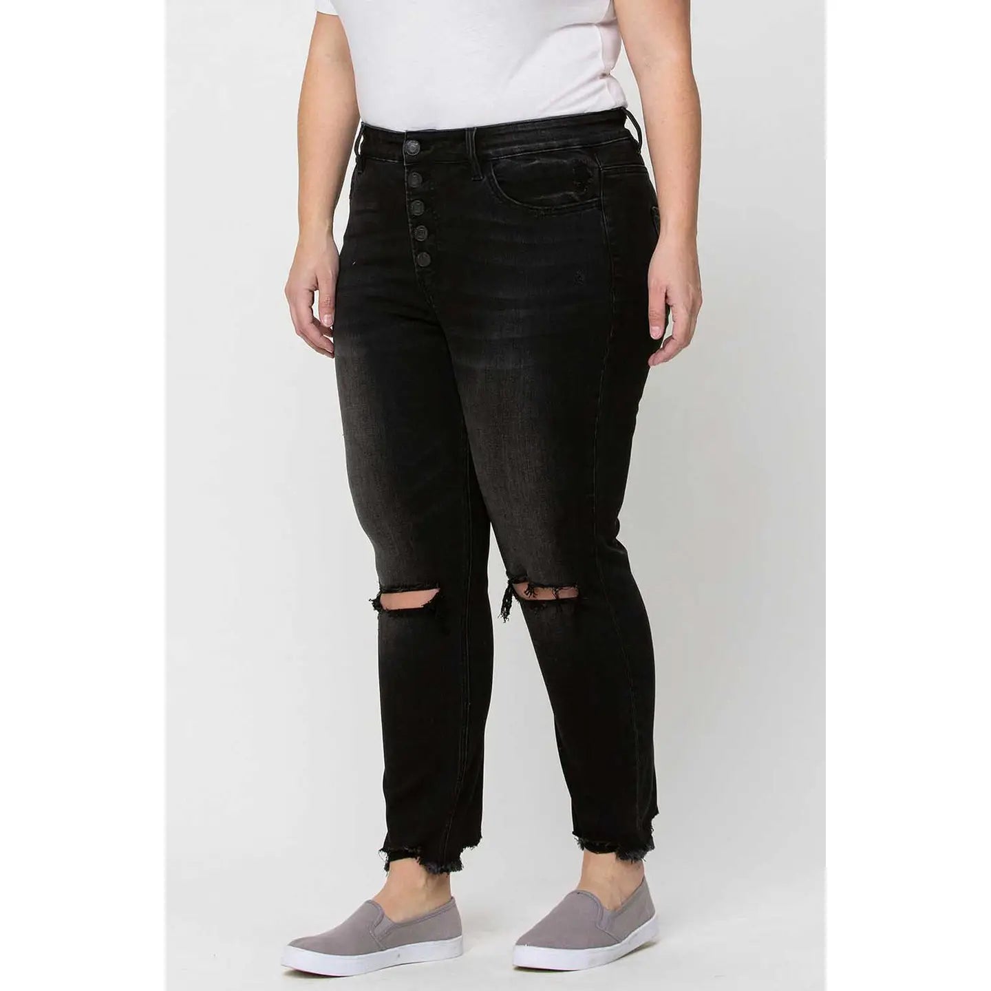 Plus Size High Rise Button Fly Skinny Jeans-Mesadic