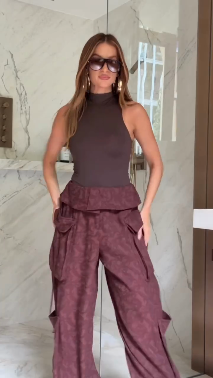 Burgundy washed cargo pants-Trafni