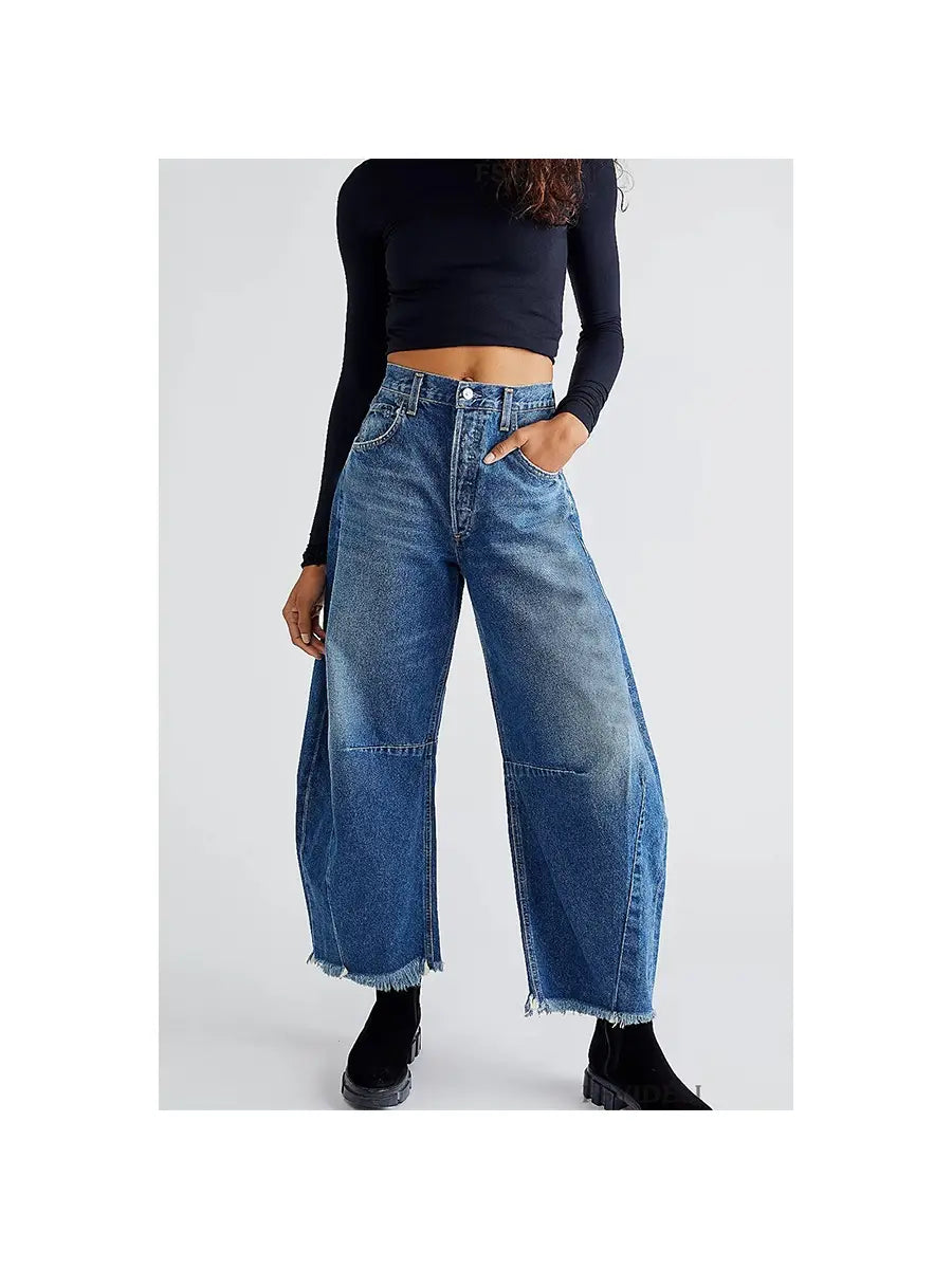 Cropped Casual Wide Leg Jeans-Mesadic