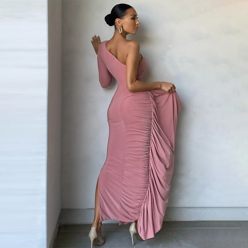 Rose Pink Asymmetric Maxi Dress-CALLISTARI