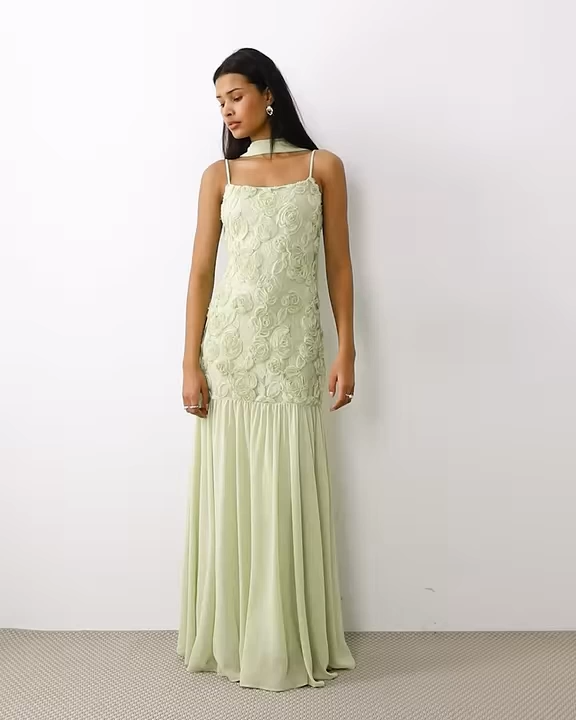 Mint Strapless Ruched Chiffon Maxi Dress